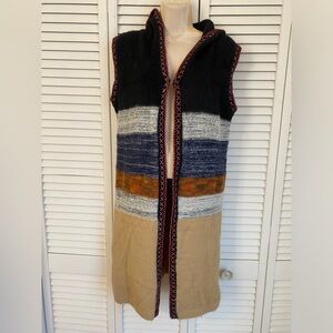 Womens Long Duster Sleeveless Cardigan Hood Artsy Granola Boho Southwestern